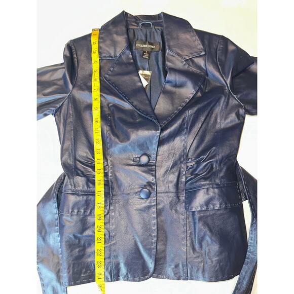 Colleen Lopez 100% Genuine Leather Jacket Coat Polyester Lined Tie Waist Size S - Picture 3 of 7